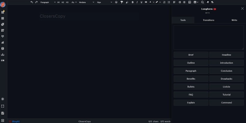 ClosersCopy LongForm Editor