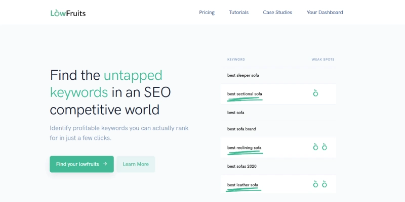 LowFruits long tail keyword search tool