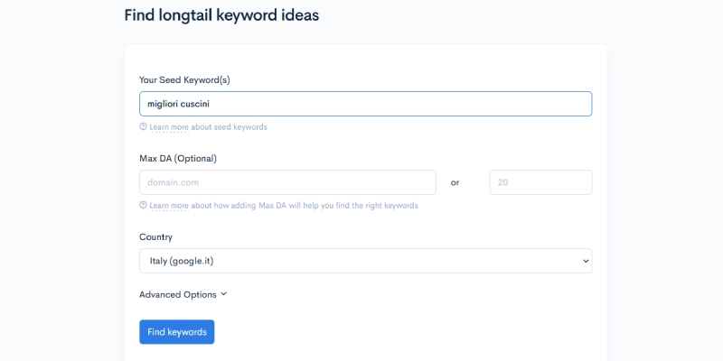 LowFruits keyword research