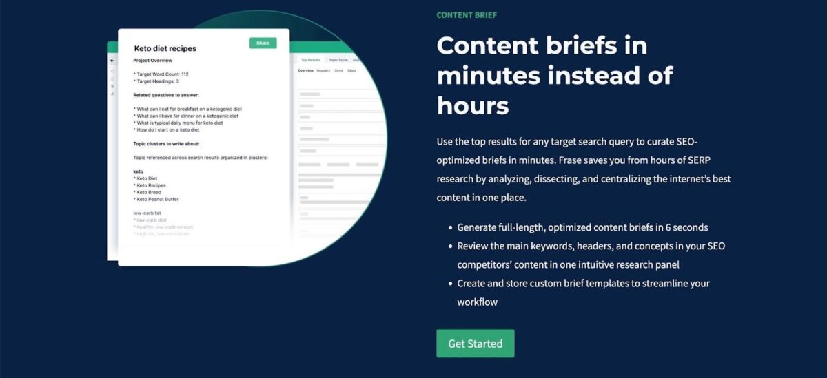 Frase content brief tool page