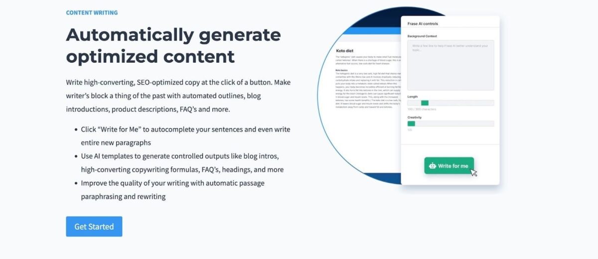 Frase content writing tool page