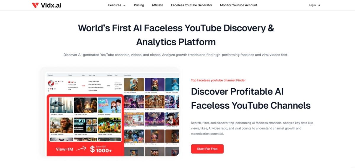 vidx.ai Youtube discovery and analytics