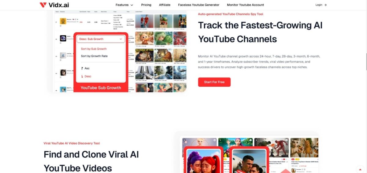 vidx.ai track the fastest growing youtube channels