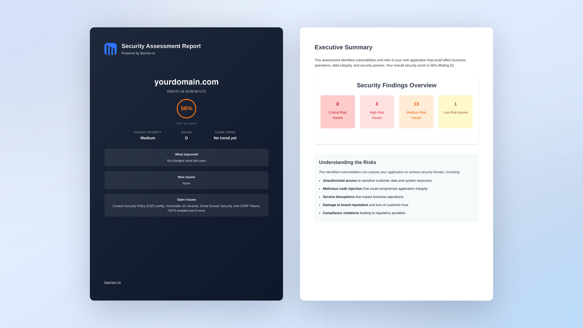 Barrion Review 2026: Is This Web Security Tool Worth It? 4 Barrion security assessment report summary