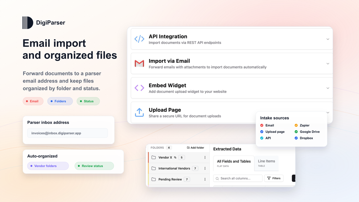 DigiParser document processing overview showing supported document types