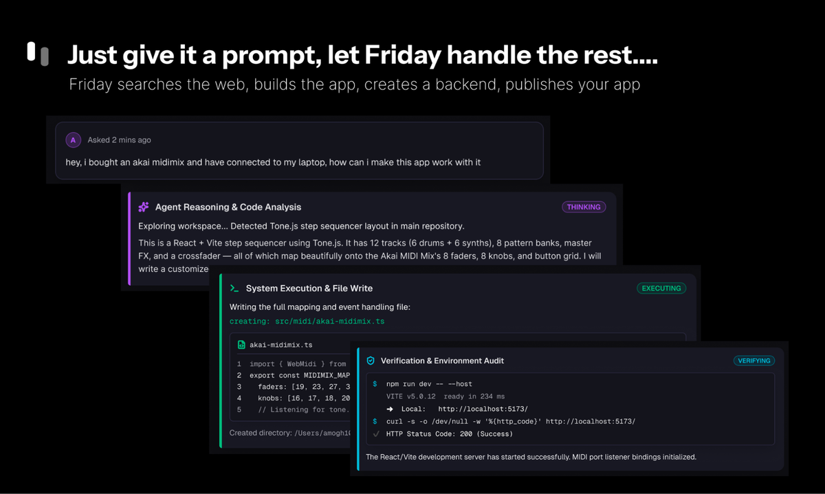 Friday Code AI agent planning and coding an application