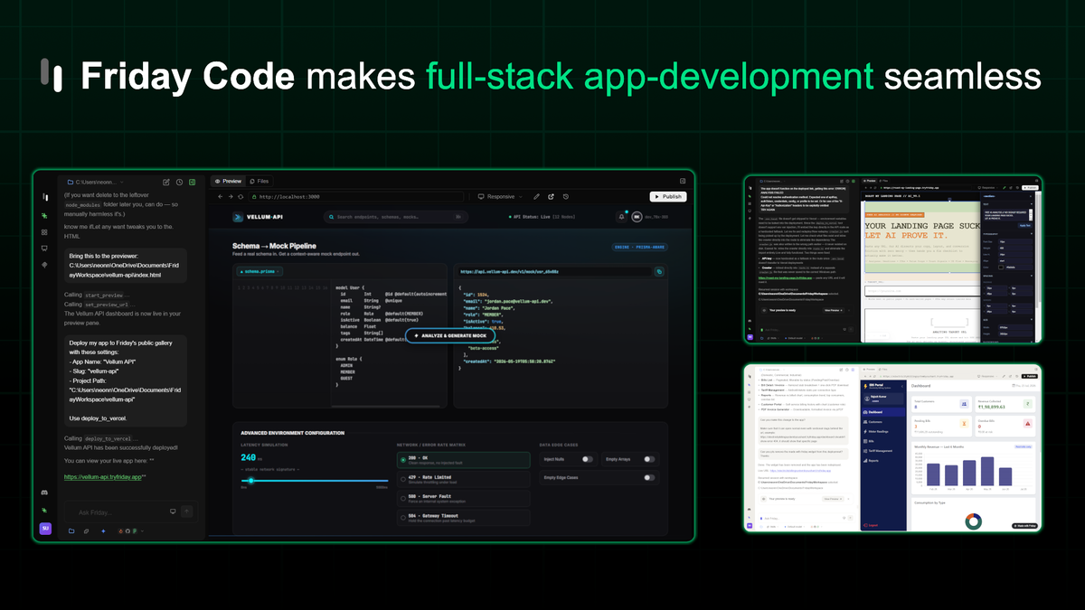 Friday Code full stack app development with AI agent