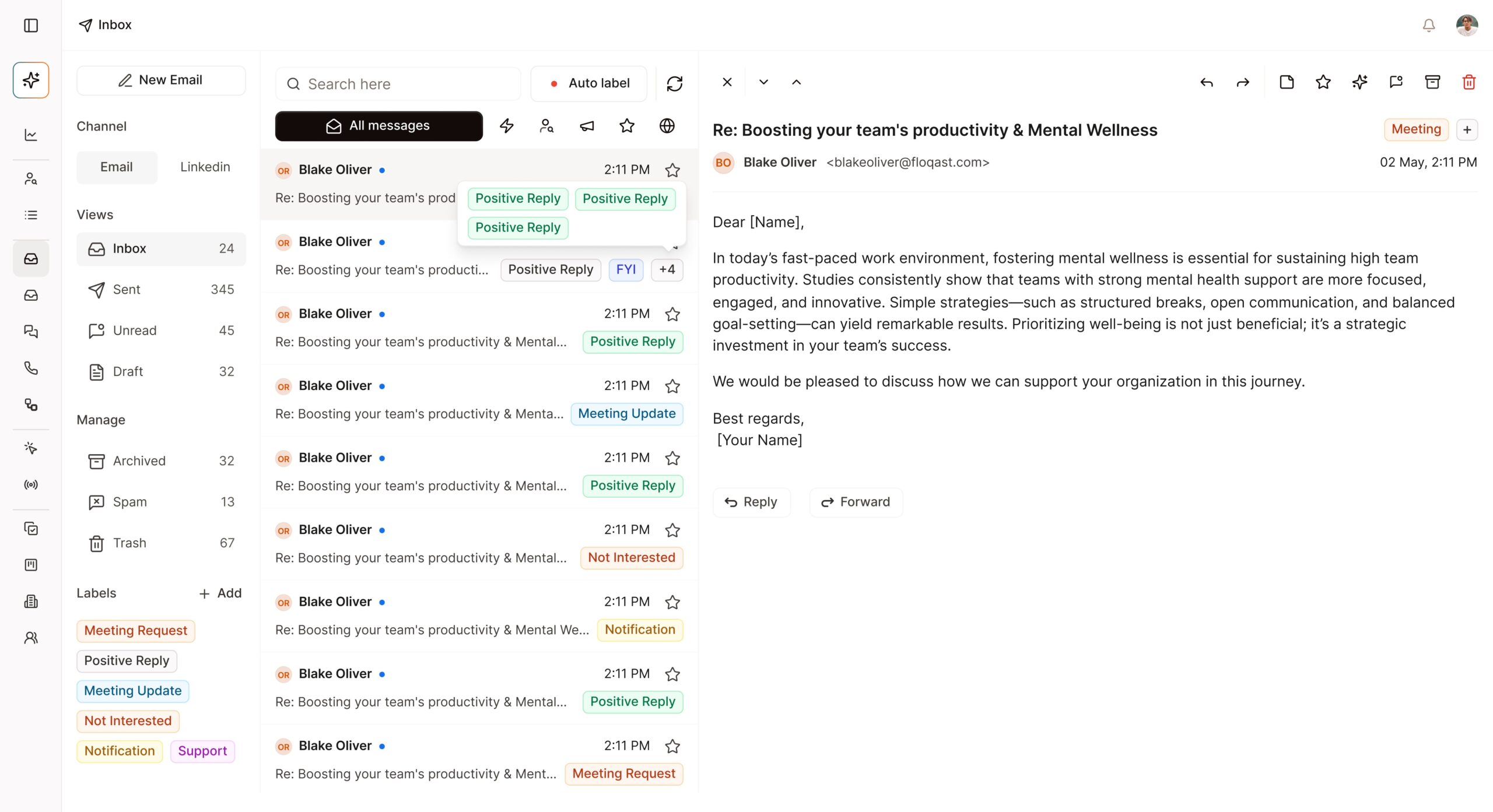 Fuse AI consolidated email and LinkedIn inbox for outreach replies