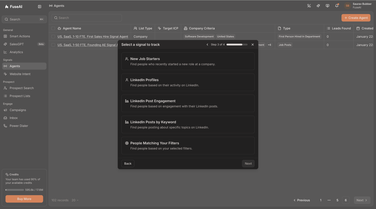 Fuse AI signal monitoring agents for buying intent tracking