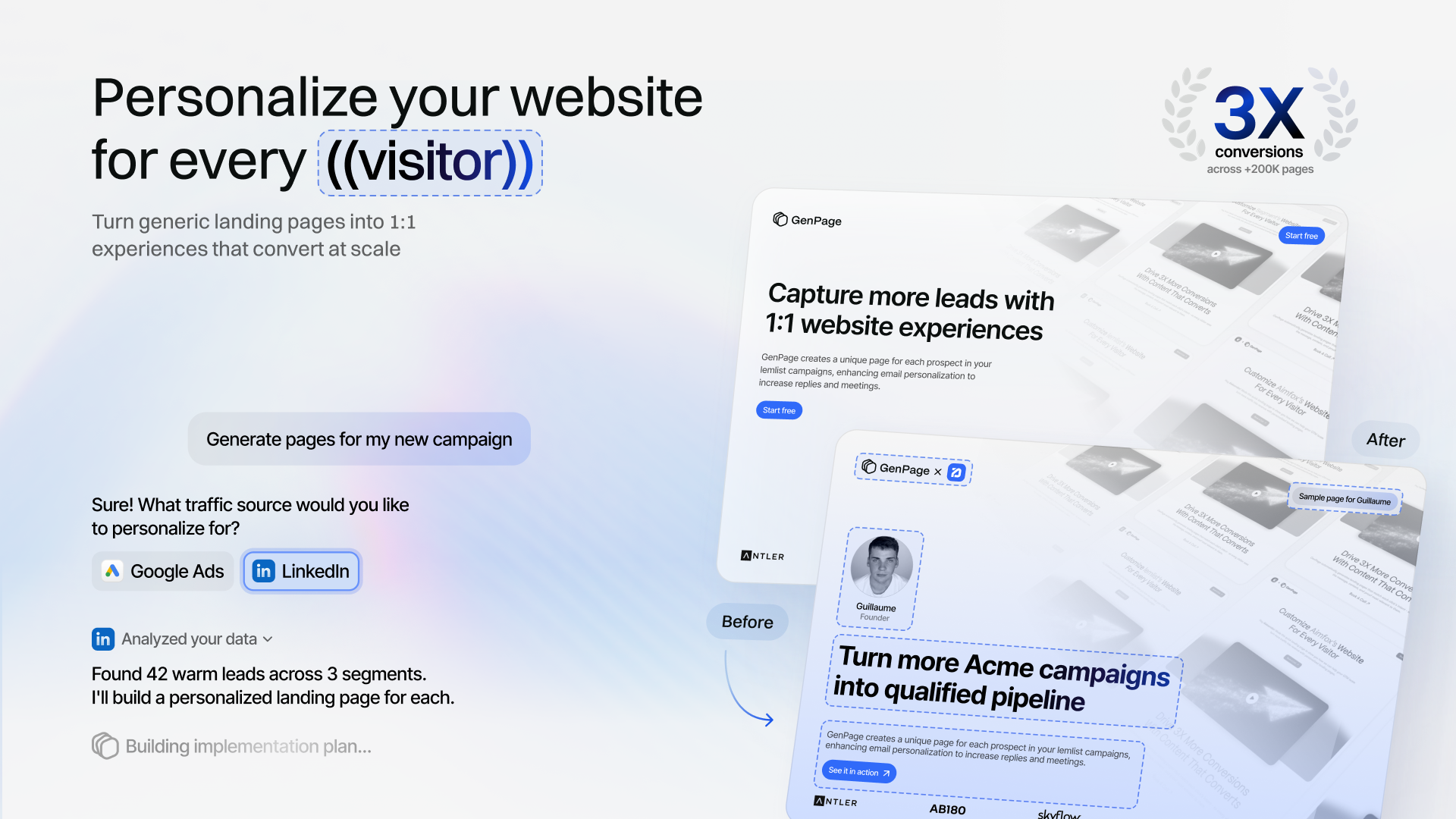 GenPage personalization dashboard with campaign generator