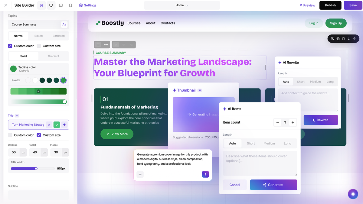 Skillplate AI website builder interface