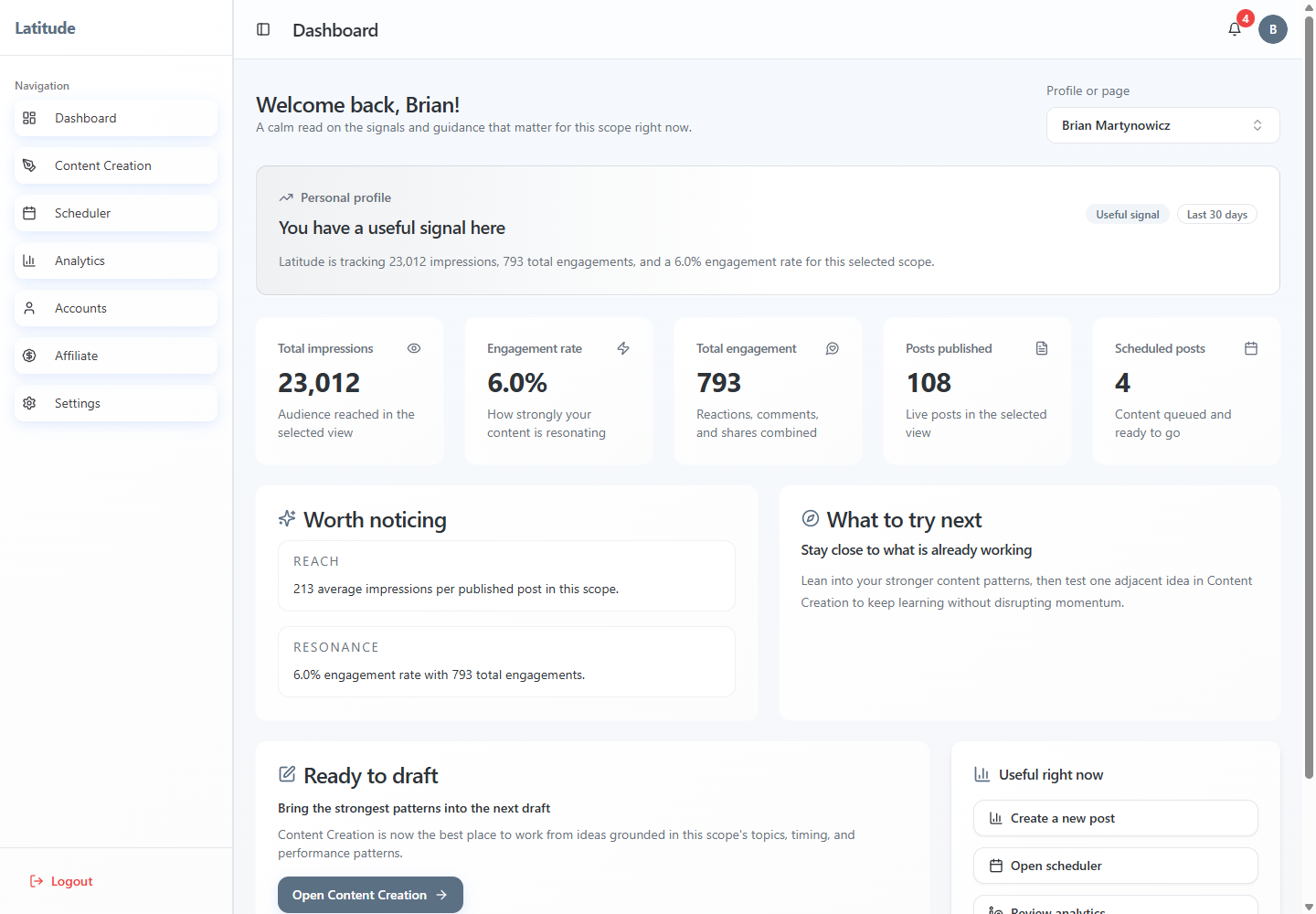 Latitude LinkedIn post analytics dashboard