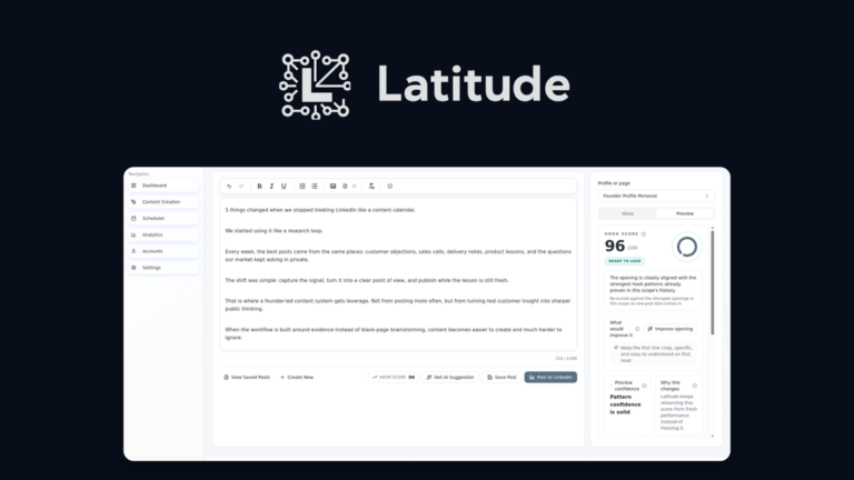 Latitude AI LinkedIn content tool dashboard overview