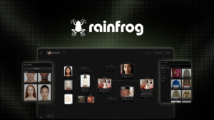 Rainfrog AI node-based workflow canvas for campaign visuals