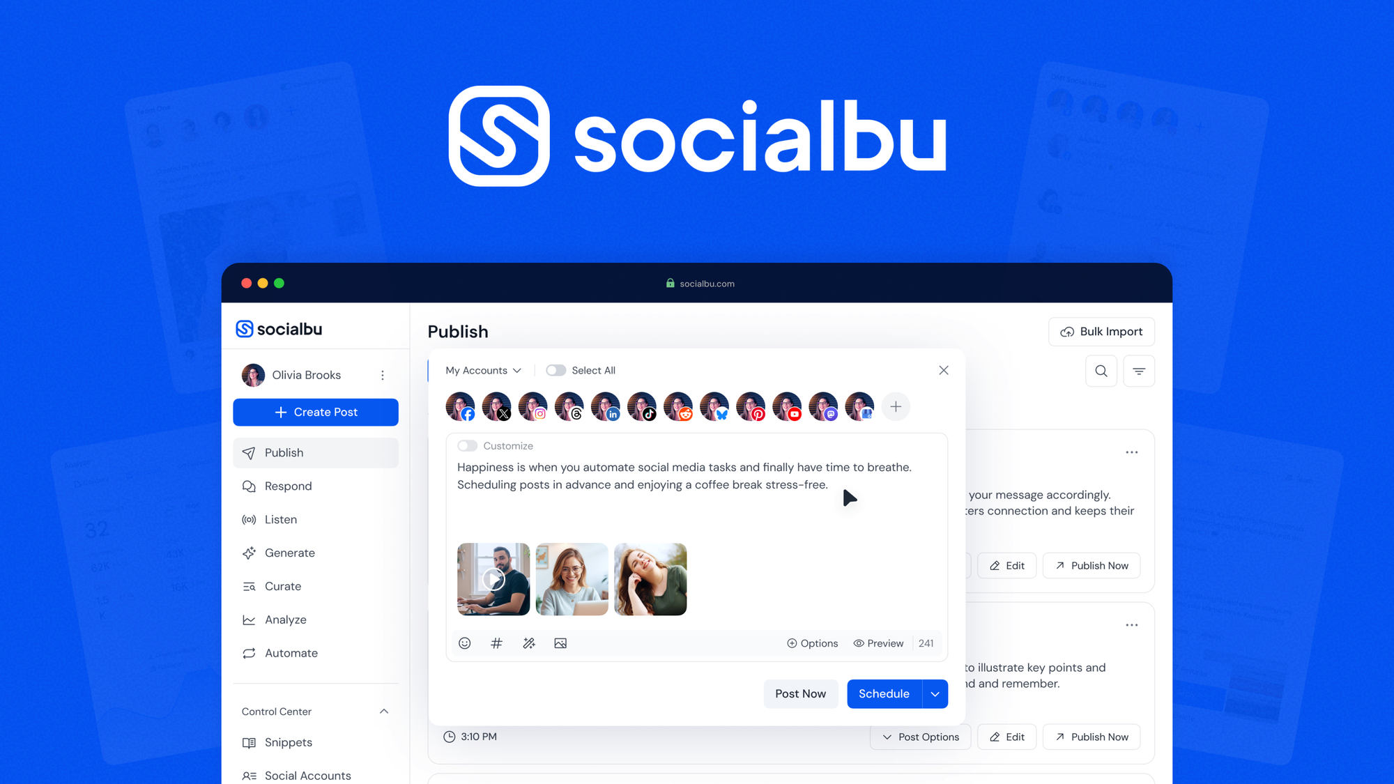 SocialBu social media management dashboard