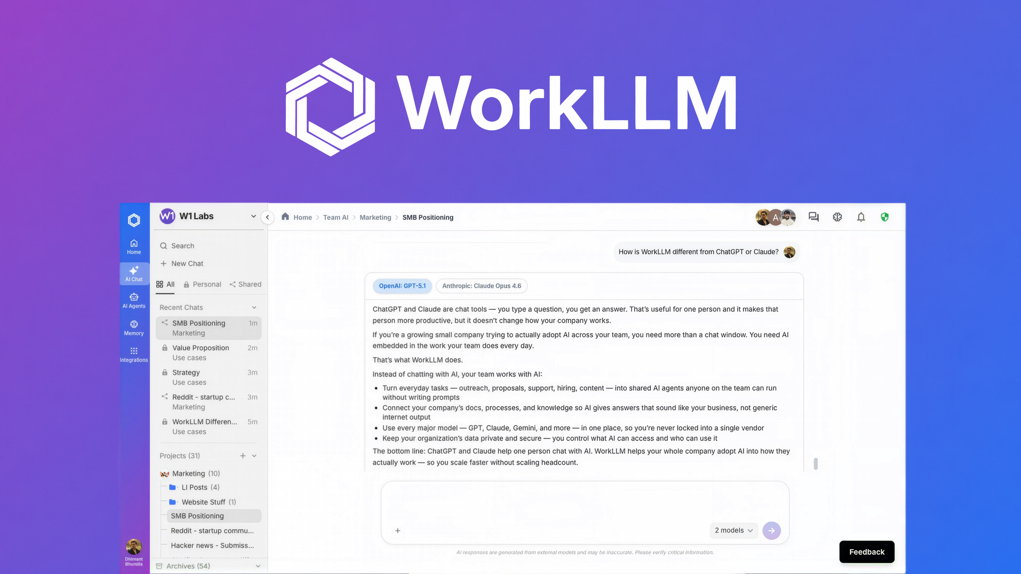 WorkLLM Review: Is the AI Workspace Worth It in 2026? 1 WorkLLM AI workspace dashboard with model tabs