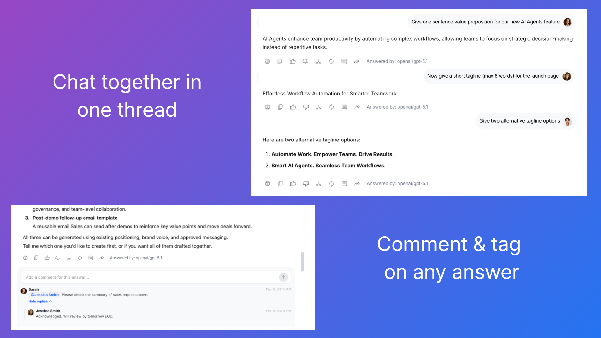 WorkLLM Review: Is the AI Workspace Worth It in 2026? 3 WorkLLM shared chat thread with team comments and tags