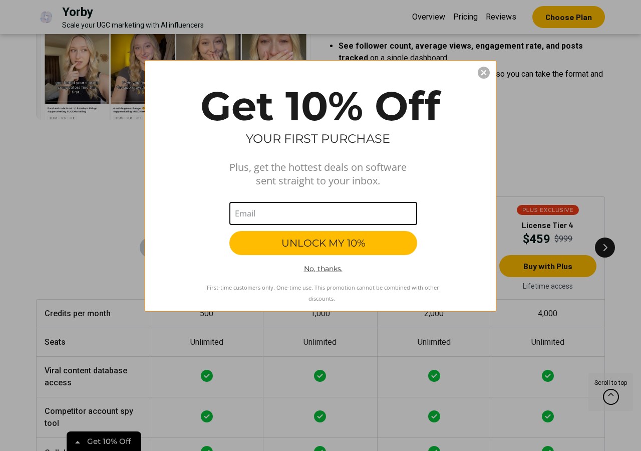 Yorby AppSumo pricing tiers comparison table